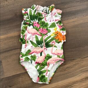 Janie and Jack Flamingo Swimsuit with Ruffles 2T